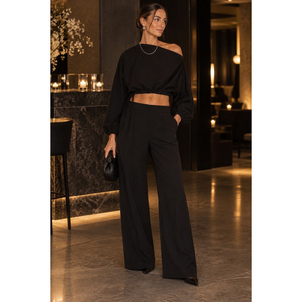 The Sei Black Off Shoulder Poet Top Cropped Blouson Sleeve Size 10 USA